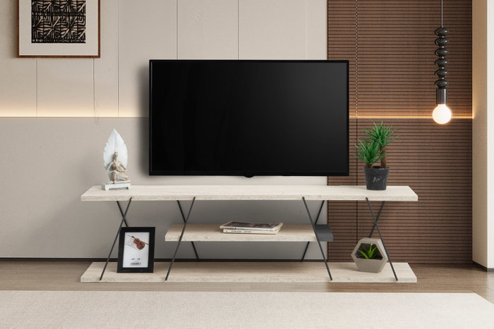 Hanah Home Soporte TV Mármol Negro 120cm Elegante Sofisticado Salón Funcional Almacenamiento